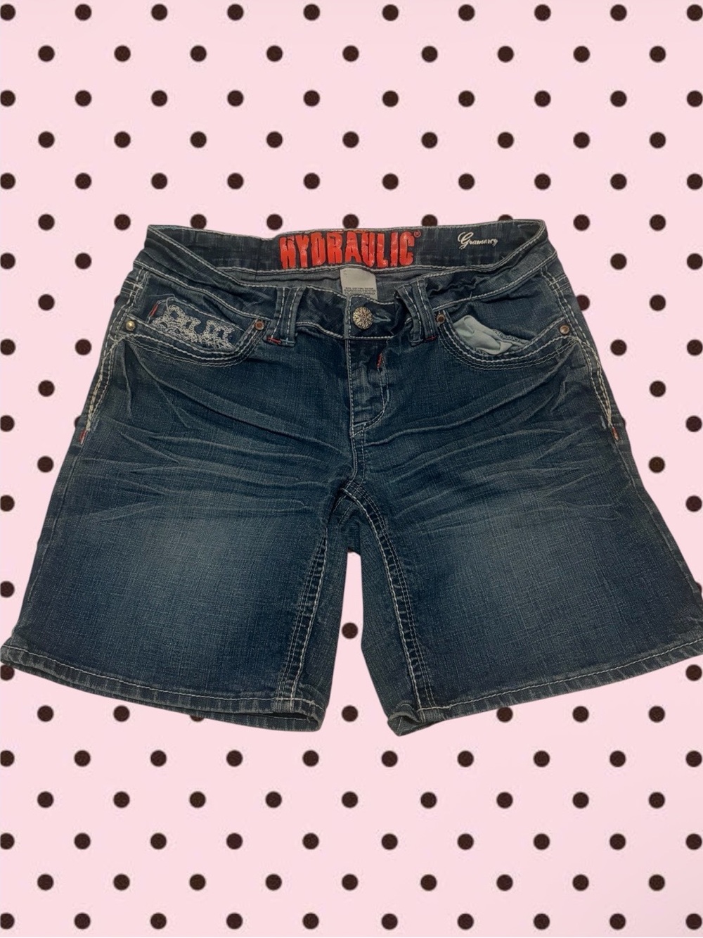Hydraulic Dark Blue Denim Jean Shorts with Branded Waist